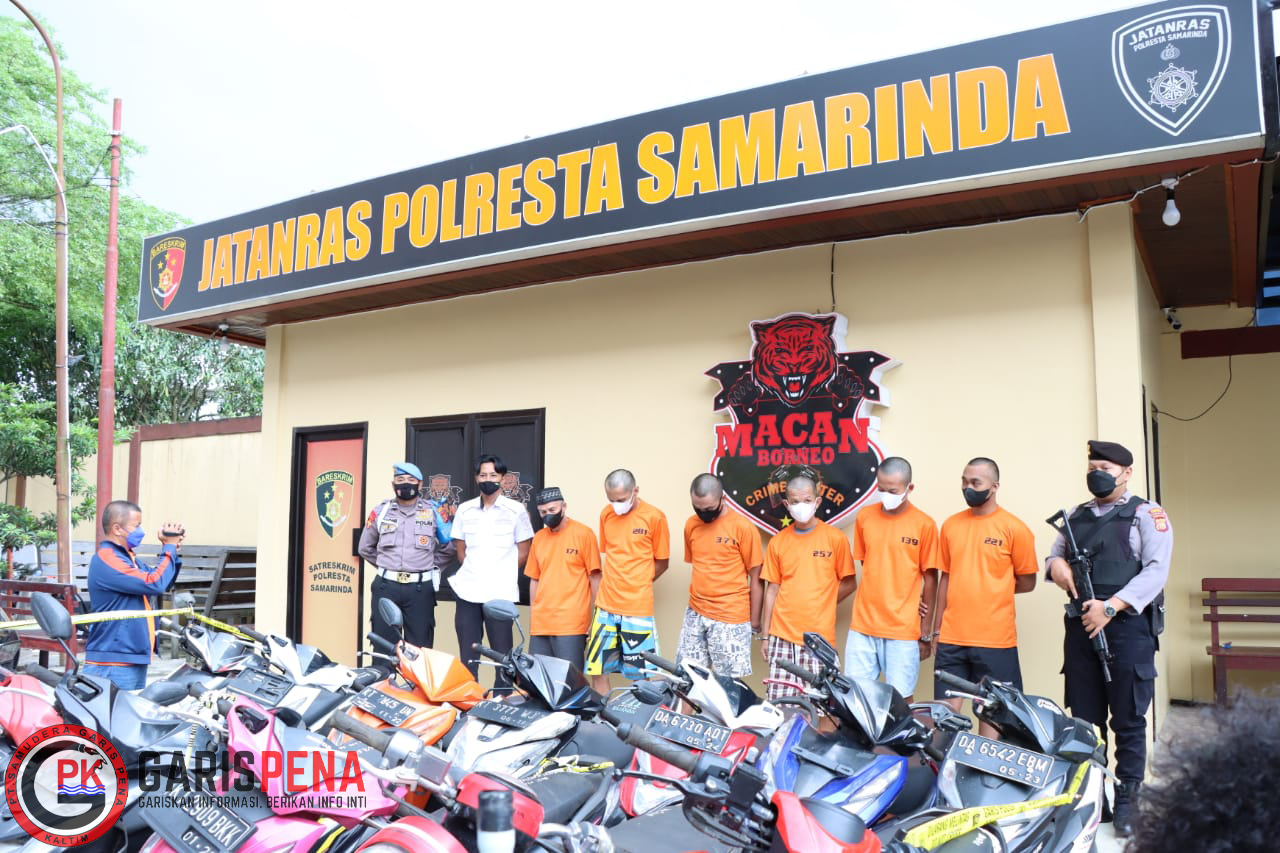 Foto : IST CURANMOR : Para tersangka curanmor sebanyak enam orang diamankan beserta barang bukti di Mapolresta Samarinda.