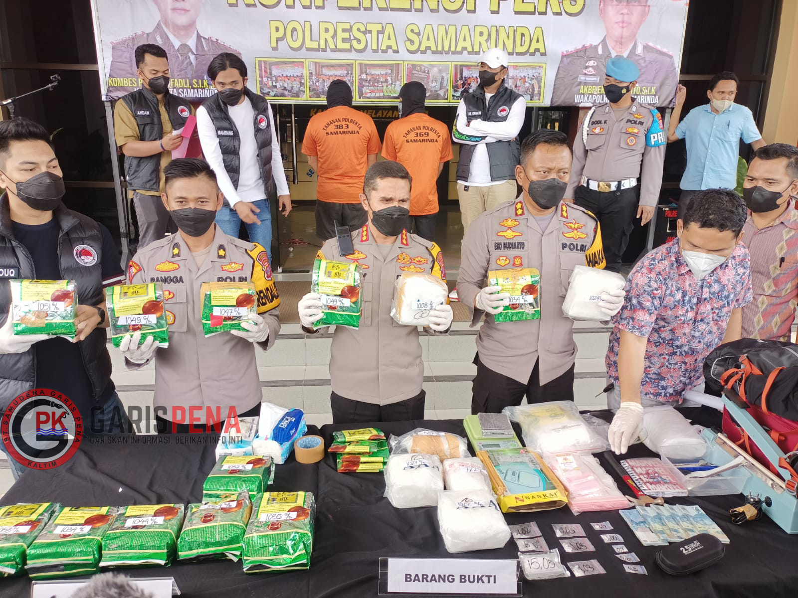 Foto: Polresta Samarinda saat menggelar jumpa perss pengungkapan narkoba sabu 16,8 kilogram asal Kalimantan Selatan